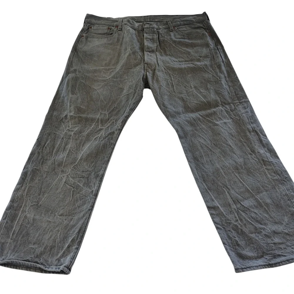 Levis 501 Jeans Mens 44x30 Gray Wash Denim Straight Leg Classic Button Fly